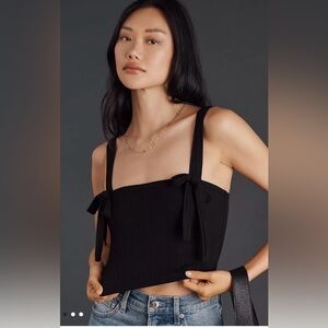 Anthropologie White Ribbed Bow-Shoulder Knit Tank, Size XL, NWT
